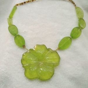 Lime Green Pansy- Bead Lampwork Statement Necklace